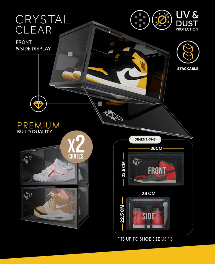 Crep Protect sneaker box 3.0 for sneaker storage, showcasing its transparent design