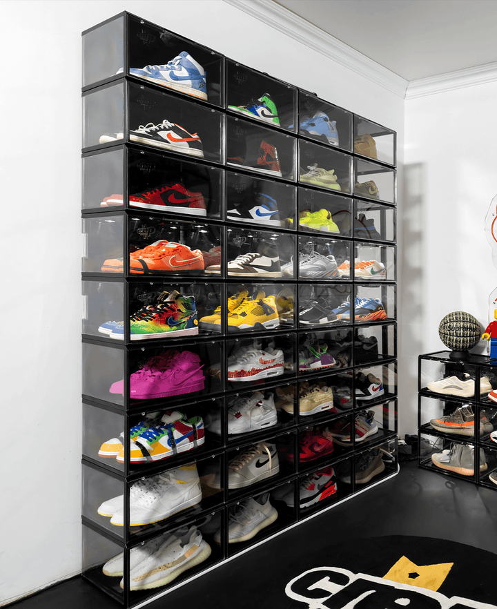 Impressive wall of sneakers displayed within Crep Protect 3.0 sneaker box