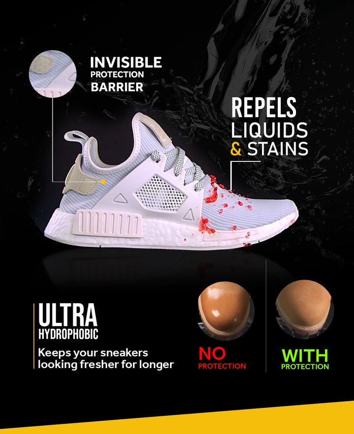 Sneakers Crep Protect with invisible protection barrier by Crep Protect, repelling liquids and stains.