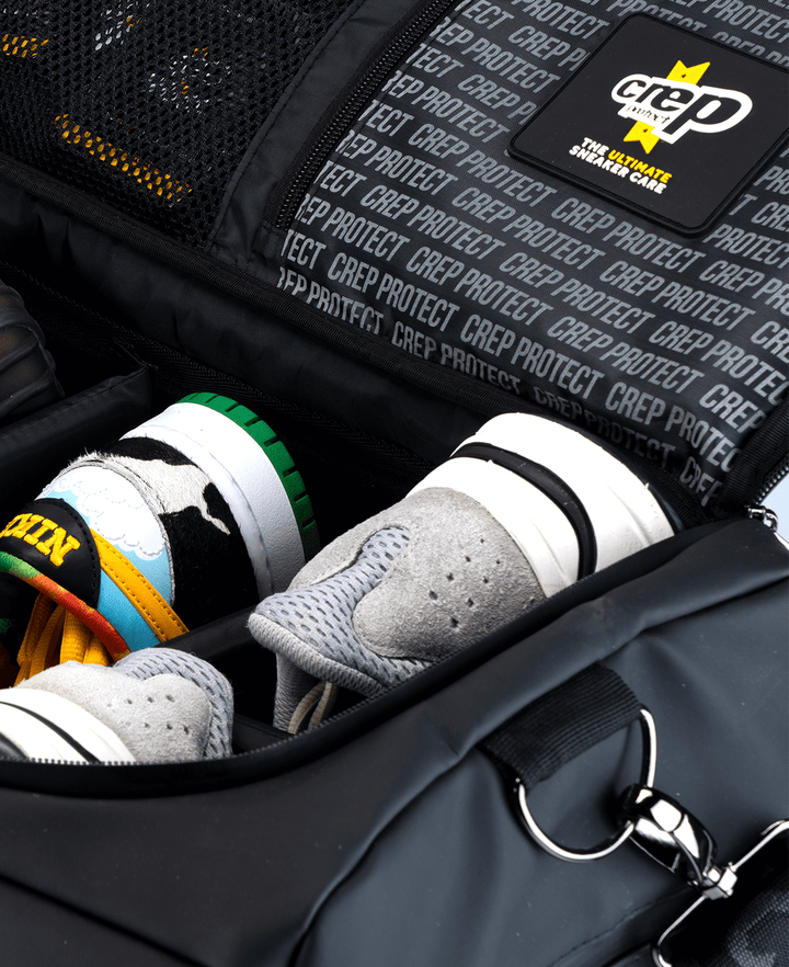Sneakers safely stored inside Crep Protect sneaker bag for travel.