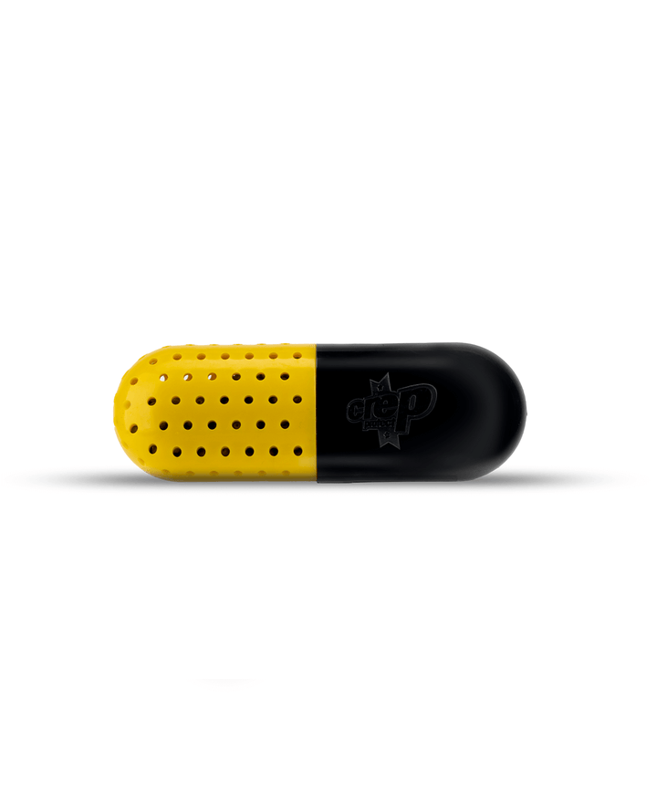Small sneaker freshener pill by Crep Protect, designed to absorb moisture and combat odor